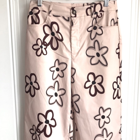 🔴 4/$15 SHEIN Qutie Beige & Brown Floral Print Straight Leg Pants size 6 in EUC - Picture 6 of 16